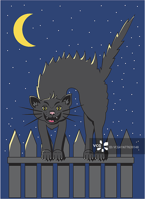 在栅栏上的黑猫图片素材