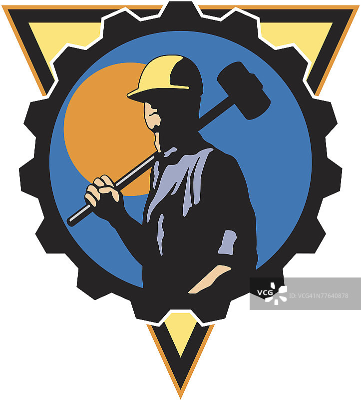 男人在齿轮内手持锤子图片素材