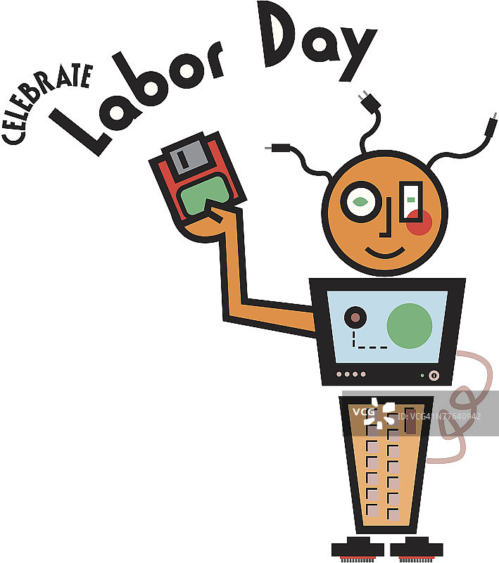 与机器人一起庆祝劳动节图片素材