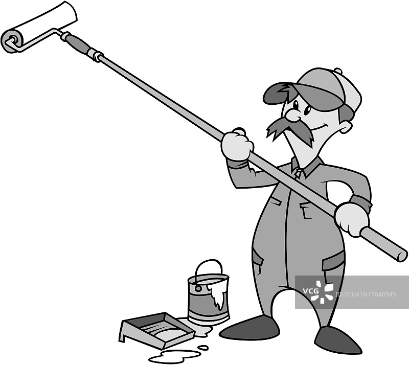 使用滚筒的油漆工图片素材