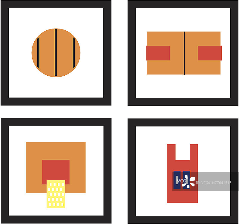 篮球、门和篮球框的四张独立照片图片素材