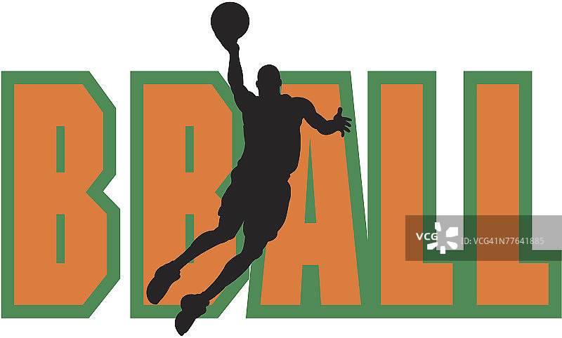 篮球运动员的轮廓，背景是“B Ball”字样图片素材