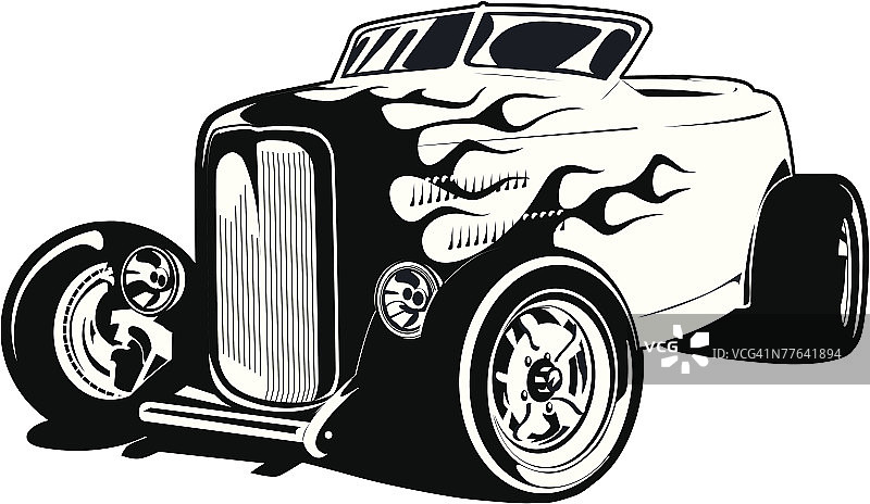 带火焰的经典敞篷跑车图片素材