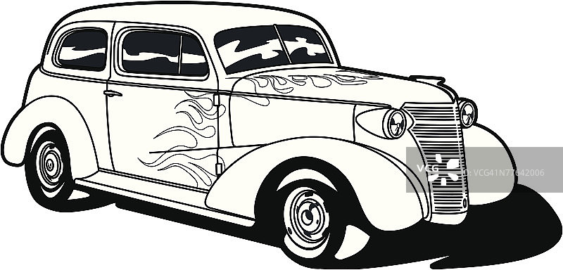 带有火焰的经典老爷车图片素材