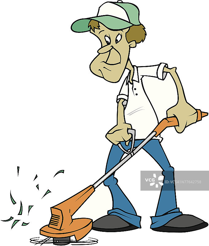 男子使用割草机除草图片素材