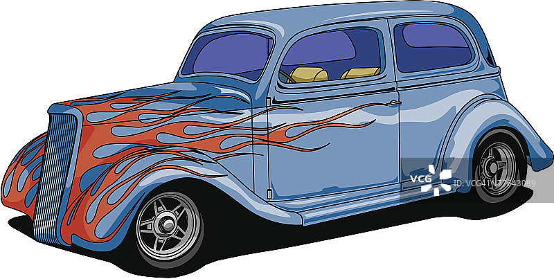 带有火焰的经典老爷车图片素材