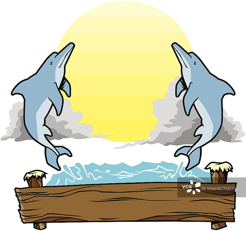 带有海豚图案的木制标牌图片素材