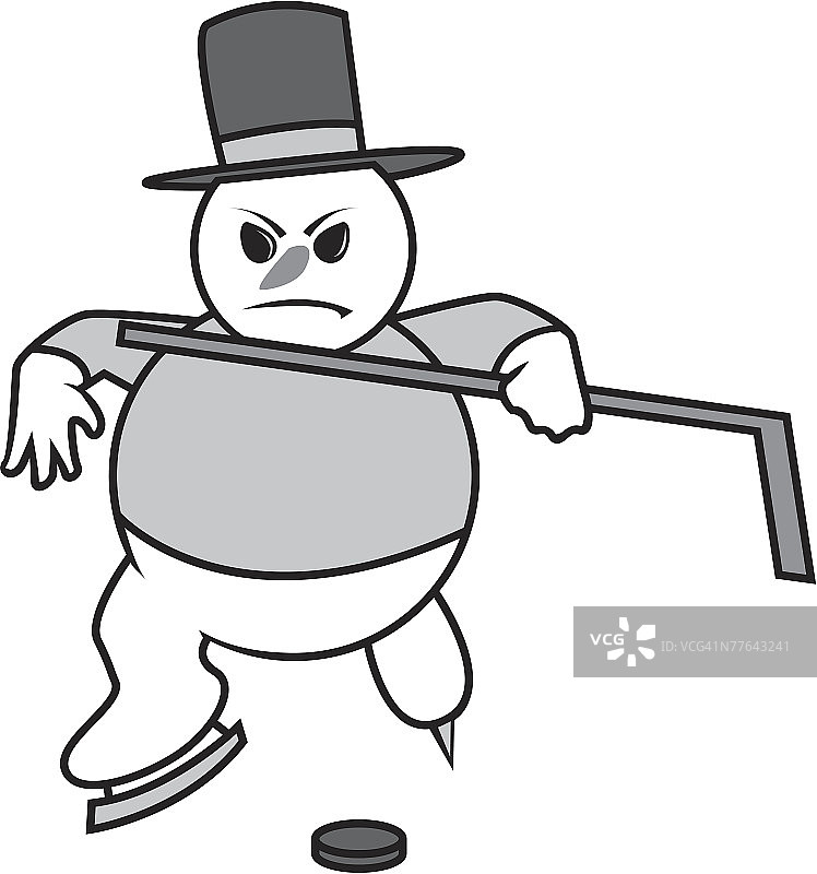 带着溜冰鞋、冰球杆和冰球的雪人图片素材