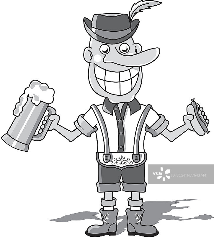 男人手持啤酒杯和德式香肠图片素材