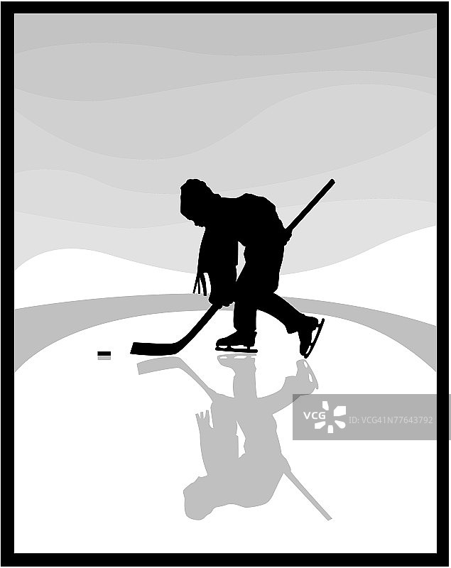 在结冰湖面上的年轻冰球运动员图片素材