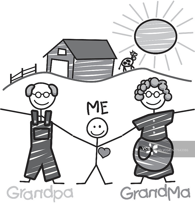 爷爷、我和奶奶在农场图片素材