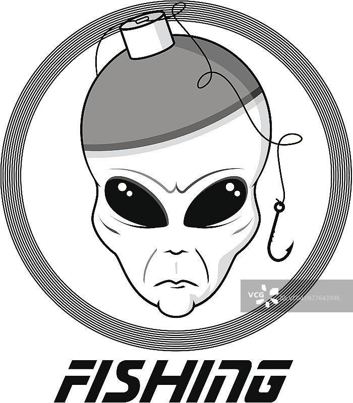 带有“Fishing”字样的外星人钓鱼浮标图片素材