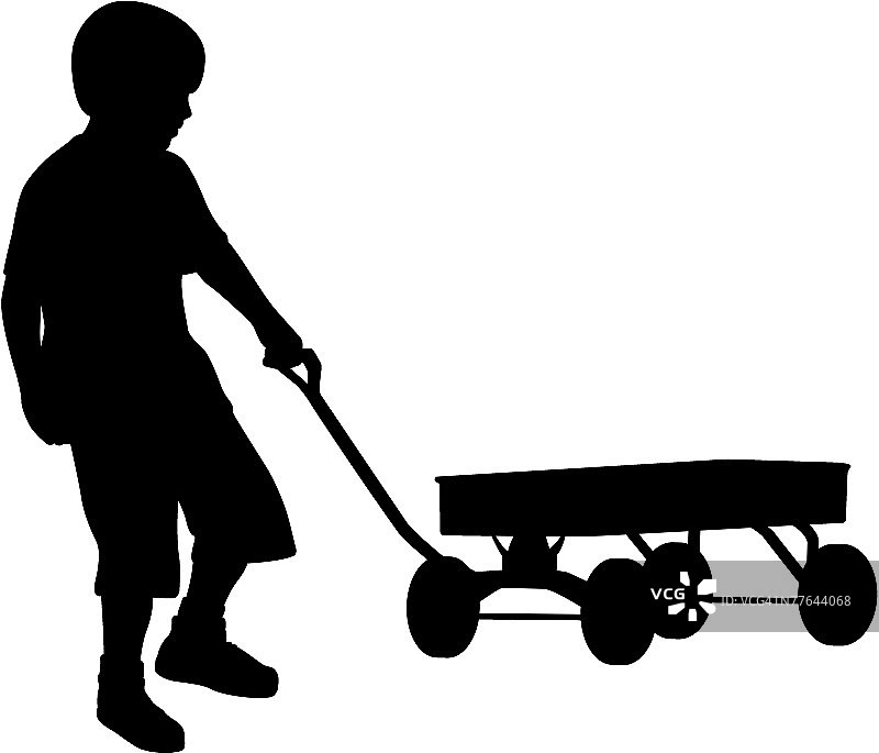 拉着货车的小孩剪影图片素材
