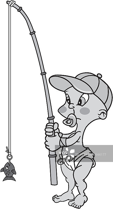 拿着钓鱼竿的男婴图片素材