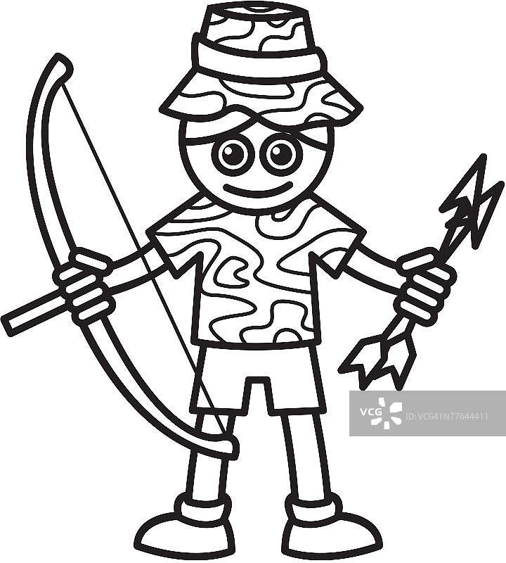 身穿迷彩服的猎人手持弓箭图片素材