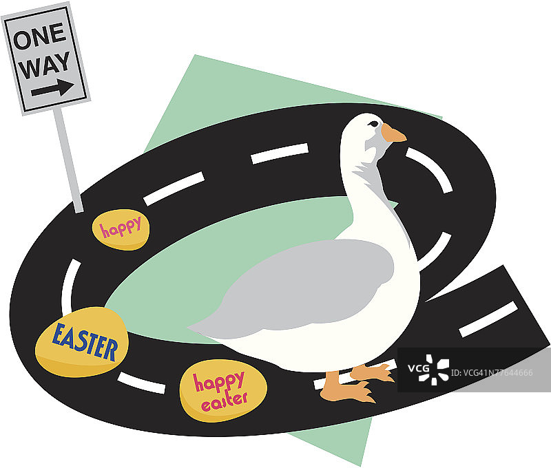 单行道复活节快乐标志，道路与鹅图片素材