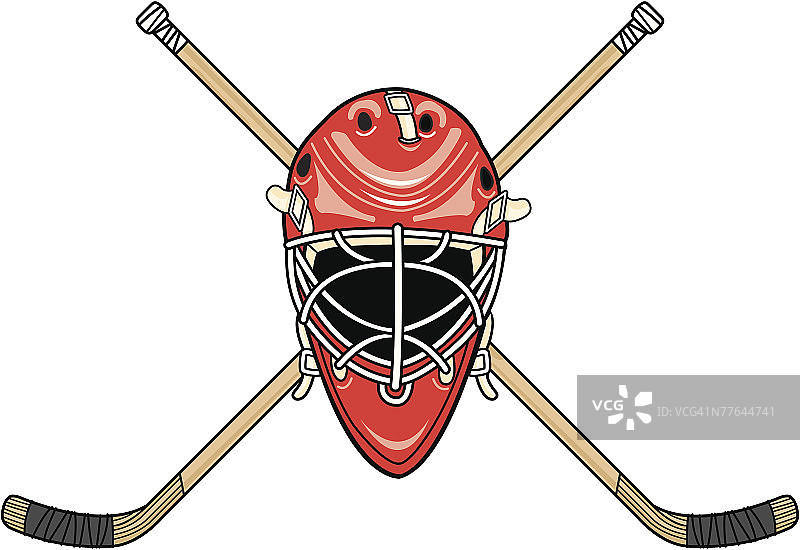交叉的冰球杆和守门员面罩图片素材