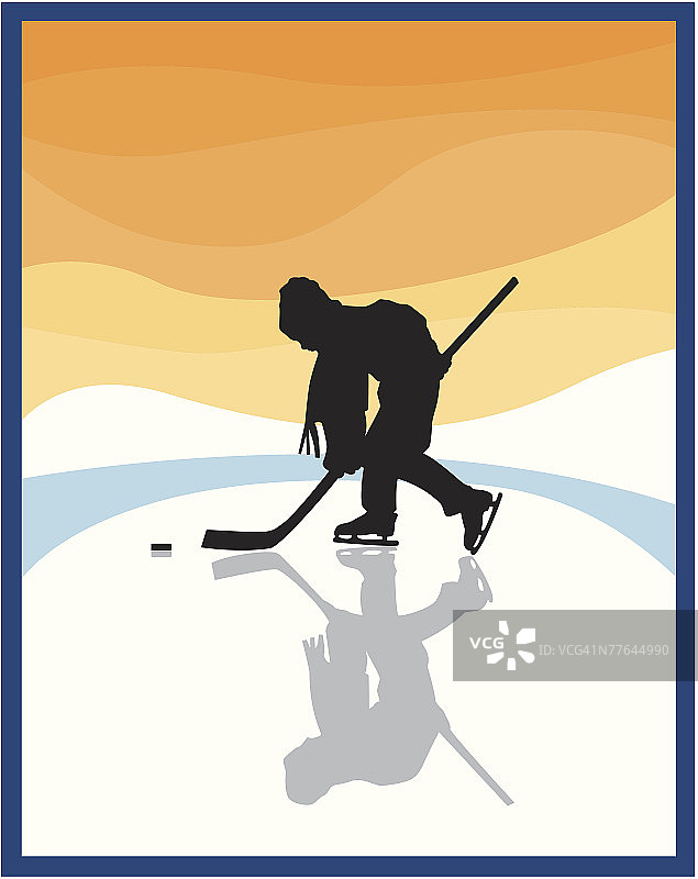 在结冰湖面上的年轻冰球运动员图片素材