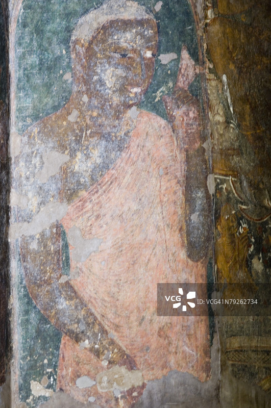 印度马哈拉施特拉邦阿旃陀石窟的佛陀壁画图片素材