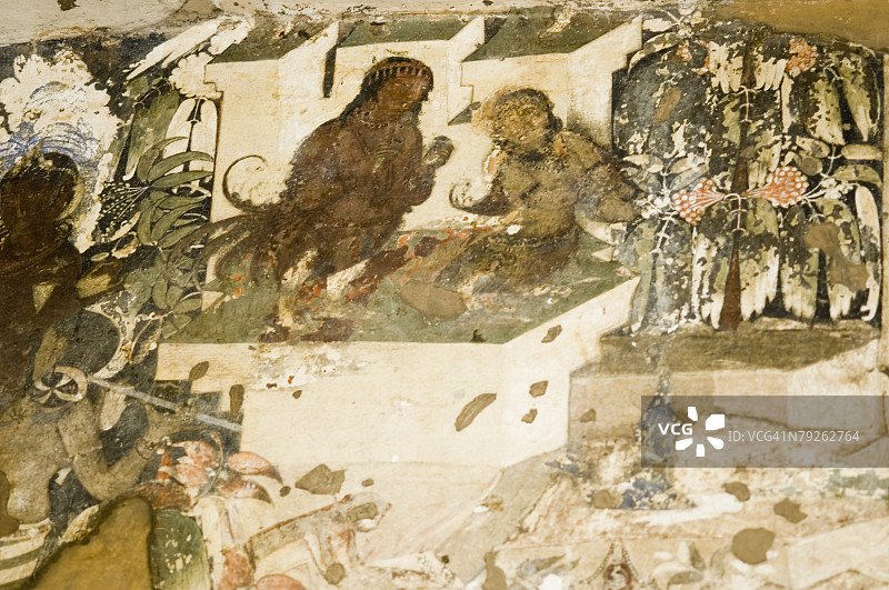 印度马哈拉施特拉邦阿旃陀石窟壁画特写图片素材