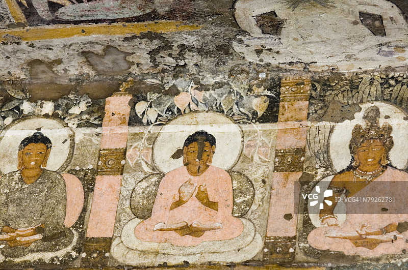 印度马哈拉施特拉邦阿旃陀石窟壁画特写图片素材