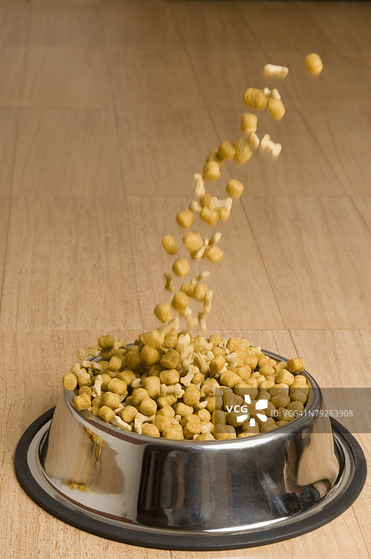 狗粮倒入狗碗的特写镜头图片素材