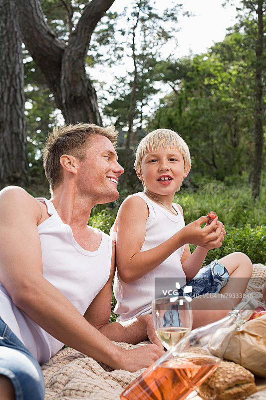父亲和儿子在野餐图片素材