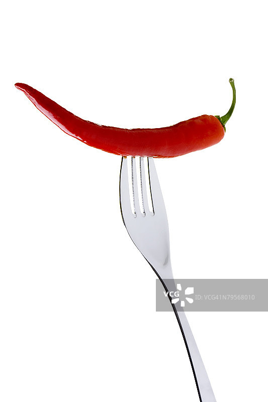叉子上的红色辣椒特写图片素材