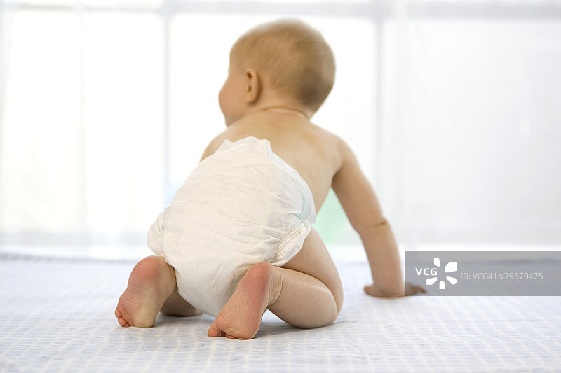 男婴（6-12个月）爬行，后视图图片素材