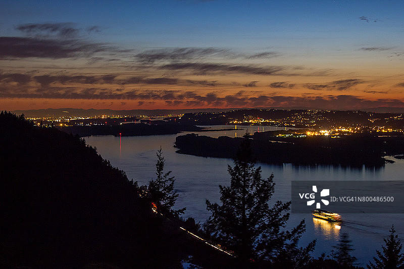 日落时分的波特兰和哥伦比亚河图片素材