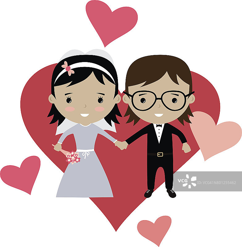 可爱新郎新娘卡通婚礼主题图片素材