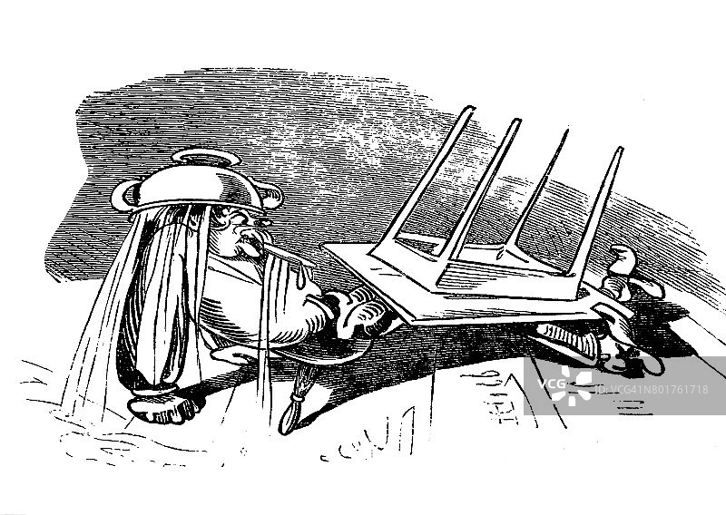 醉酒的中年男人幽默场景插画（1867年）图片素材