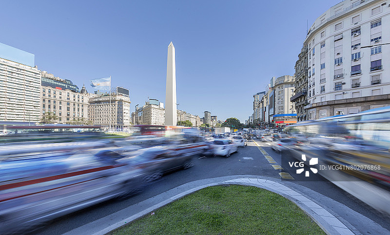 阿根廷布宜诺斯艾利斯市中心：交通高峰期的方尖碑图片素材