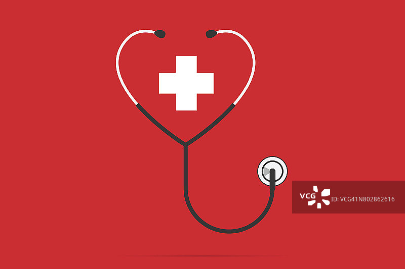 心形听诊器加号标志，健康概念图片素材