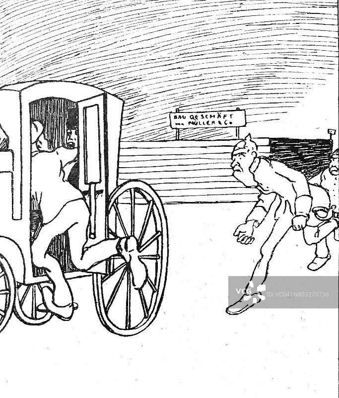 男人藏在马车里，警察试图抓住他图片素材