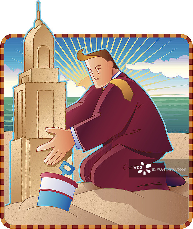 堆沙堡的商人图片素材