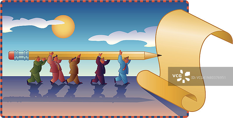 商人拿着铅笔走向纸张图片素材