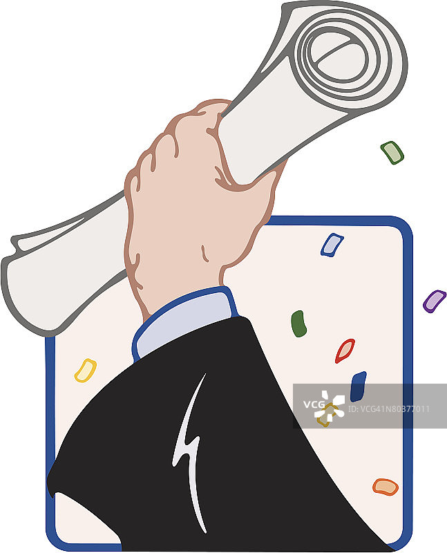 手持毕业证书彩色插画，祝贺成功！图片素材