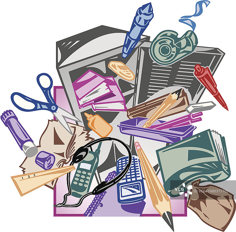 从储物柜里出来的学习用品图片素材