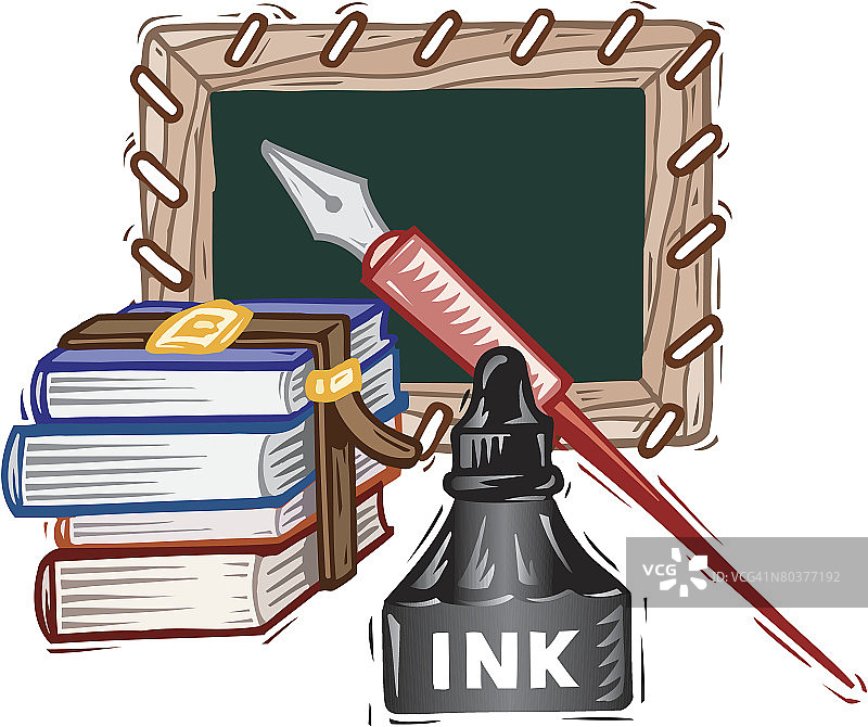 教科书、黑板、墨水和钢笔图片素材