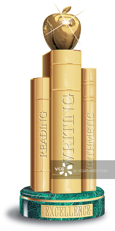 教育奖杯，阅读，写作，算术，卓越色彩，表彰卓越学术成就，祝贺图片素材