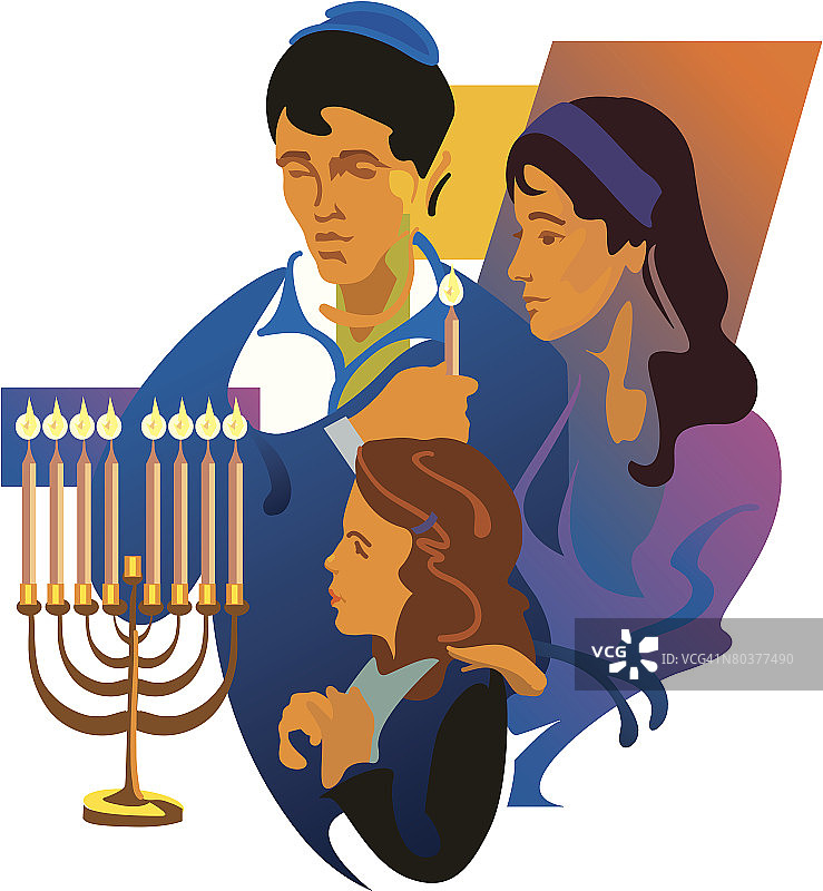 家庭点燃烛台，彩色分组元素图片素材