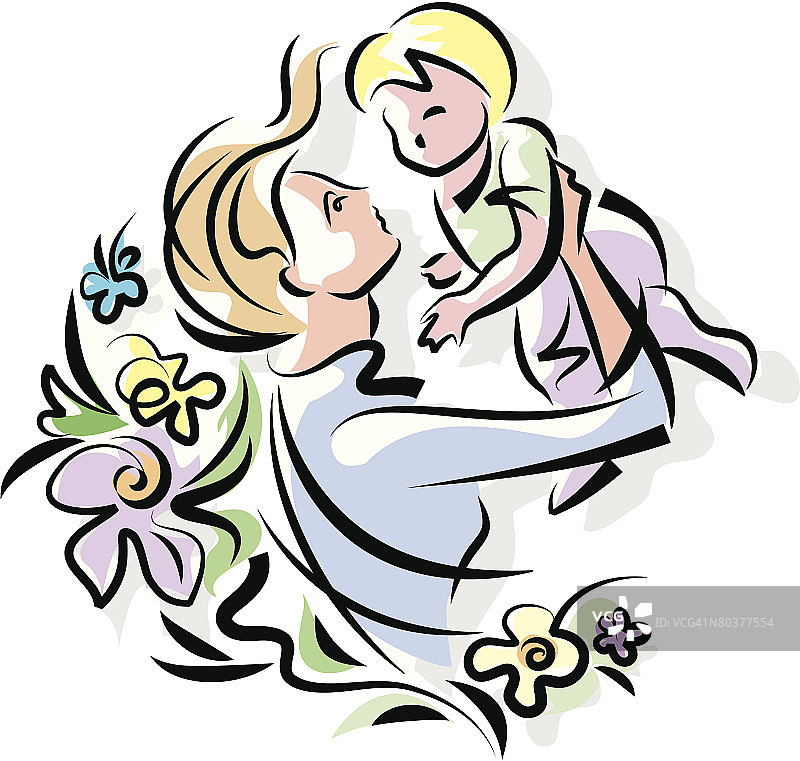 母亲抱起孩子图片素材