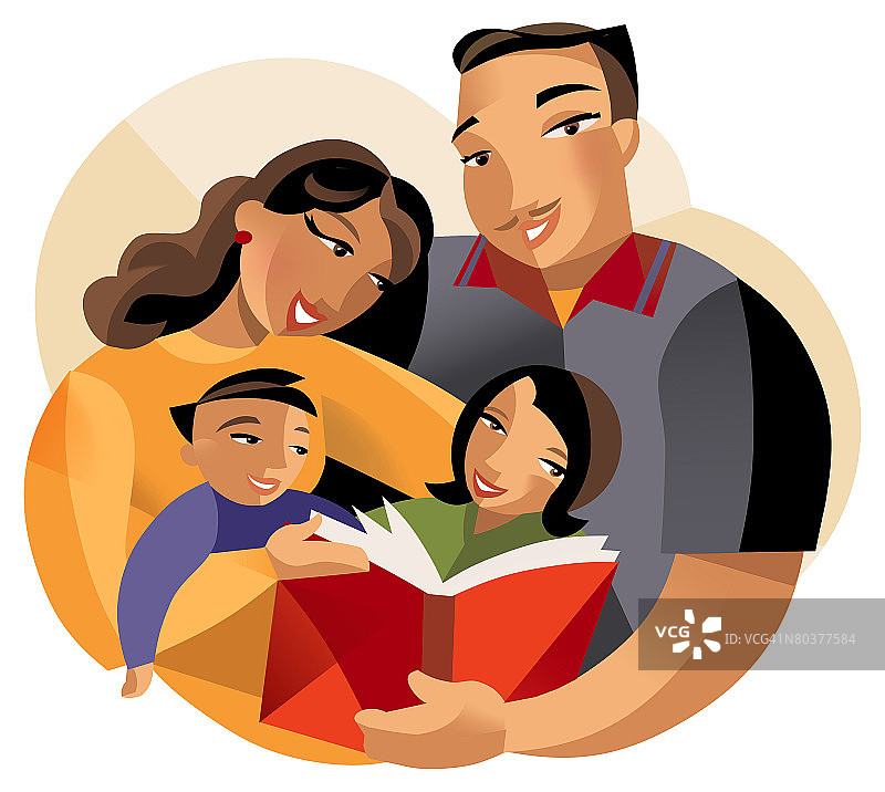 拉美裔父母为孩子读书图片素材