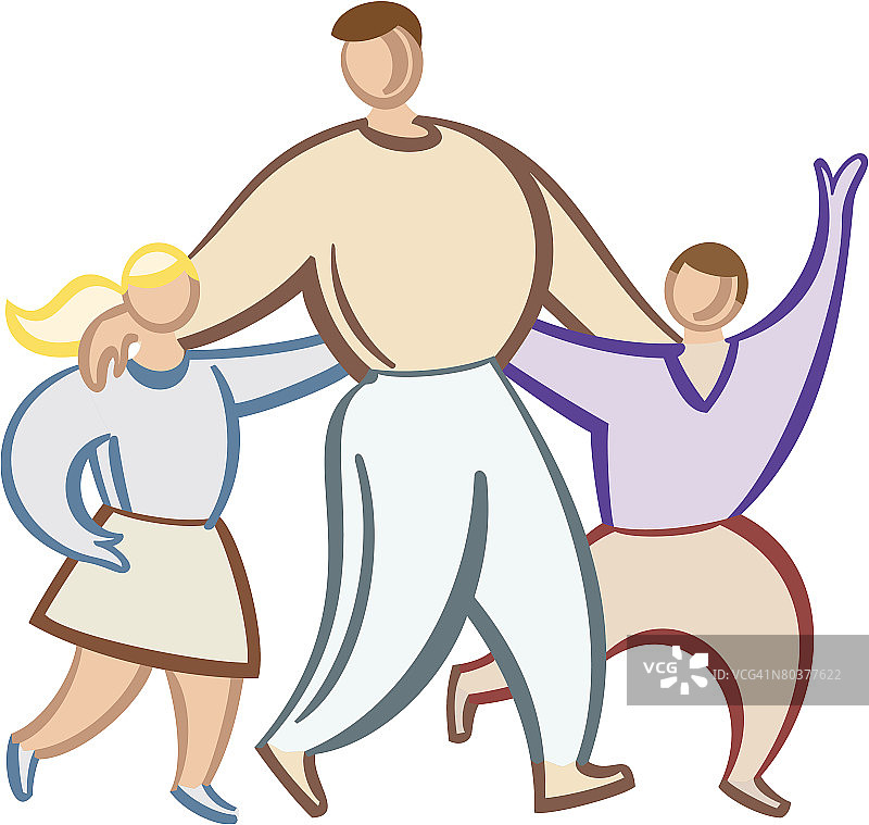 父亲和孩子们，彩色插画图片素材