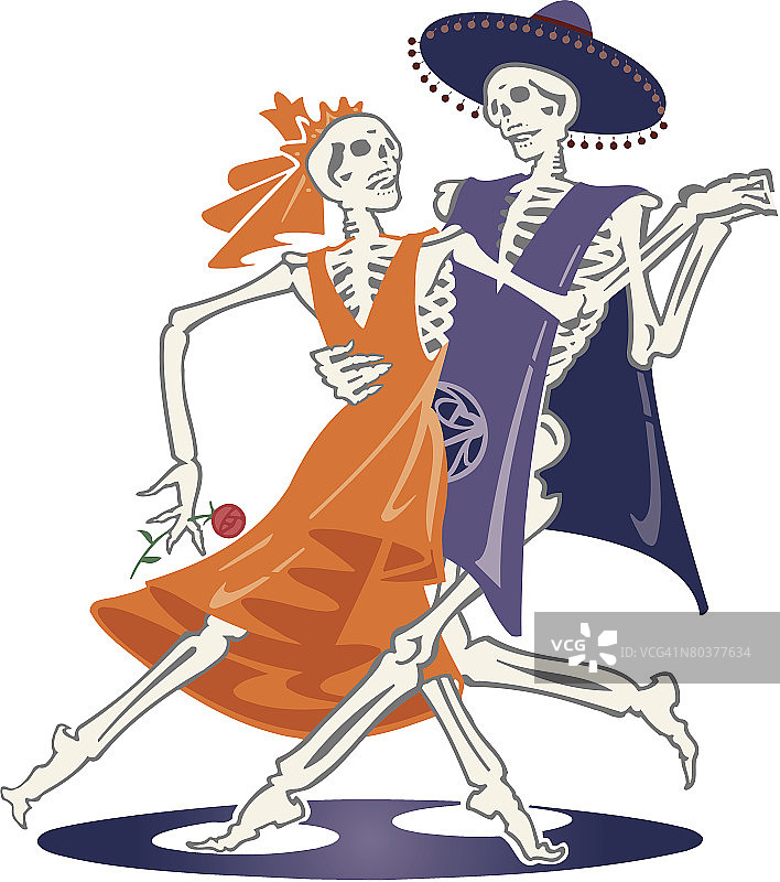 骷髅情侣跳舞“彩色”分组元素图片素材