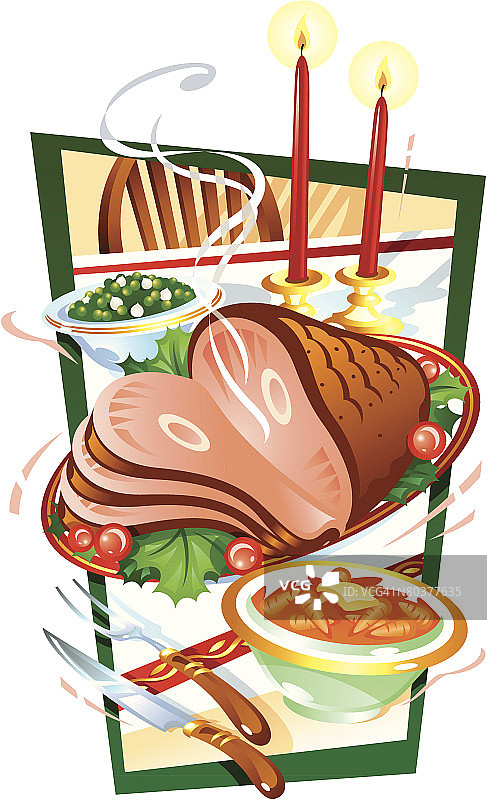 火腿晚餐，彩色分组图片素材