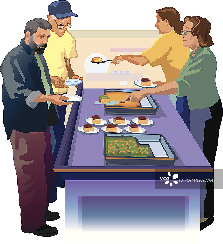 在救济厨房里的人们，彩色，分组元素图片素材