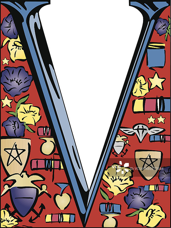 退伍军人节V字彩色边框图片素材