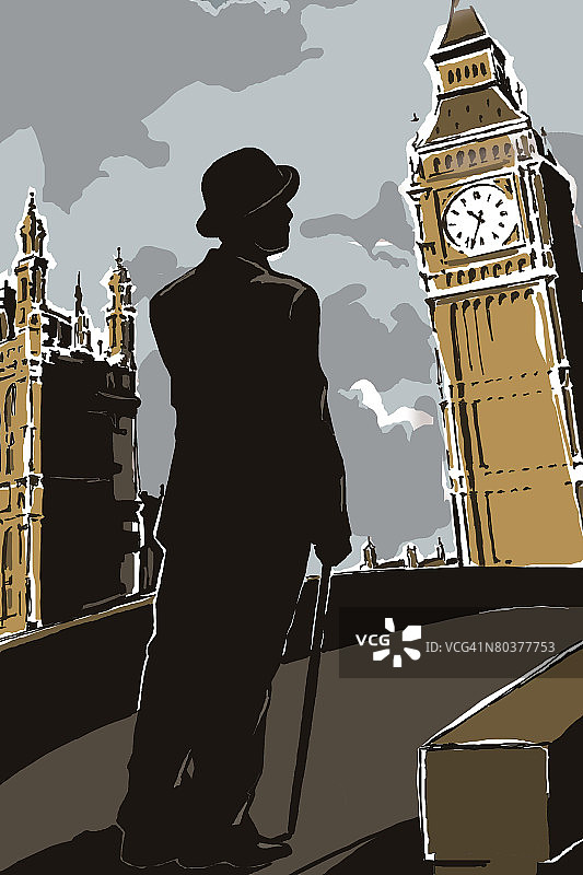 穿着西装的英国男人，大本钟图片素材
